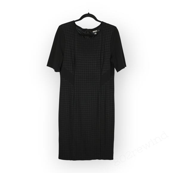Sz14 DKNY Houndstooth Ponte Stretch Sheath KneeLength Slimming ShortSleeve - Picture 10 of 12